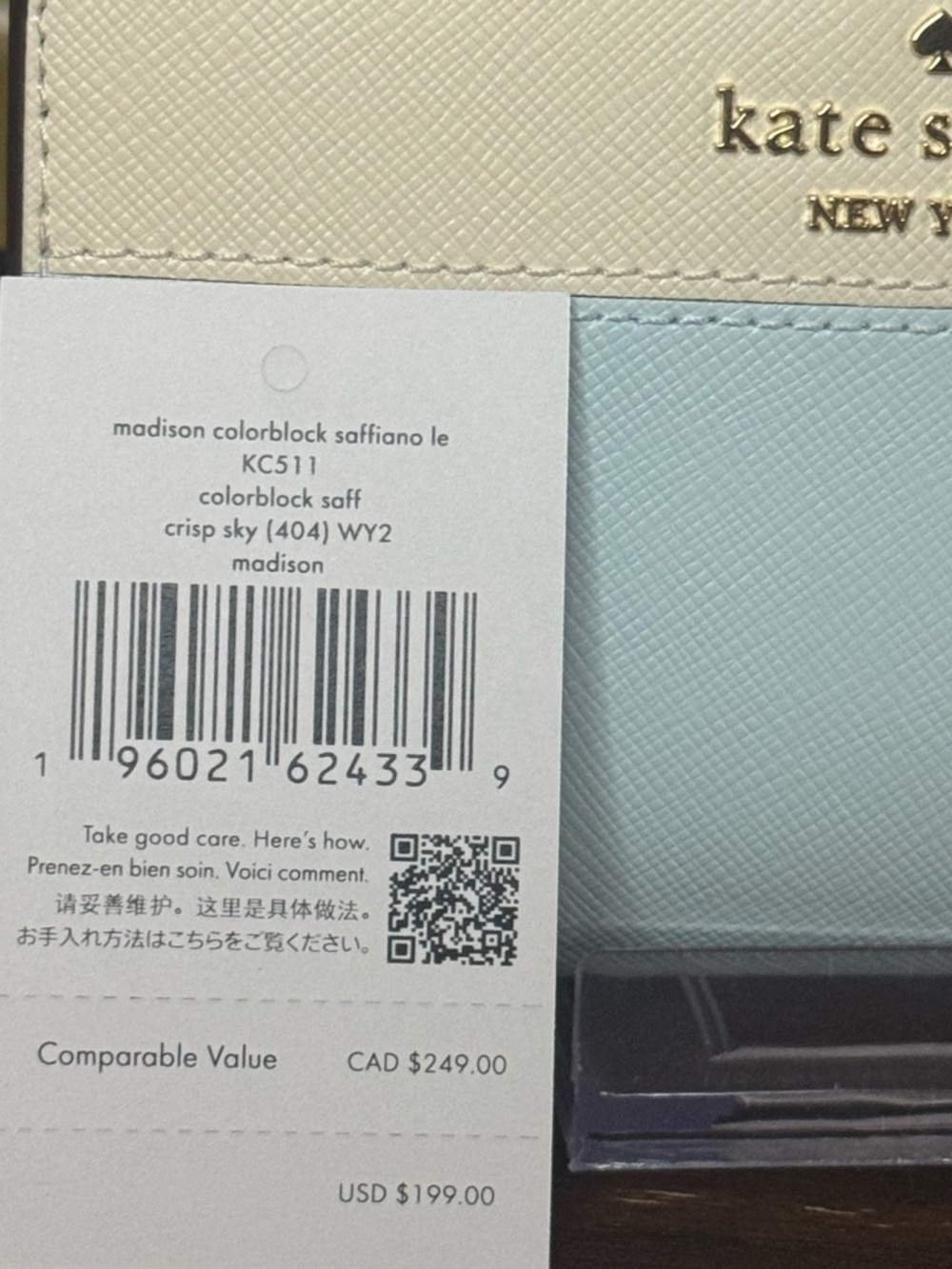Kate Spade Cream and Light Blue Colorblock Wallet - Picture 5 of 5